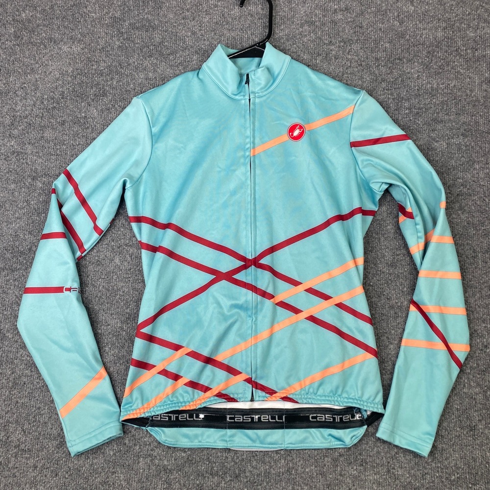 Castelli Womens Long Sleeve Cycling Jersey Blue Orange Stripe Full Zip Size M